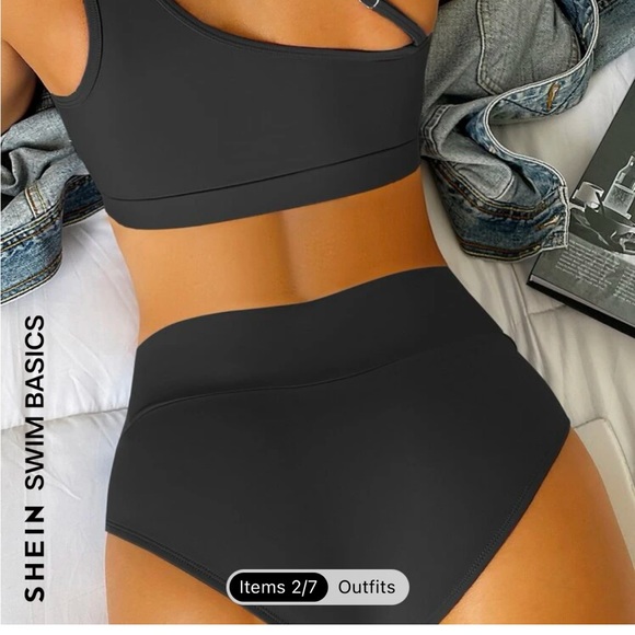 Lot of 5 SHEIN black 2 piece bathing suits and one additional top. NWOT - Picture 10 of 15